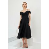 Carmen Black Organza Low Sleeve Short Evening Dress Cene