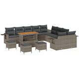 vidaXL 14-delni niz vrtnih kavčev z blazinami sivi poli ratan akacija, 4-delni set vrtne jedilne garniture z blazinami sivi poli ratan akacija | Shoptok.si