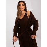 Fashion Hunters Dark Brown Two-Piece Cable Knitted Set Cene