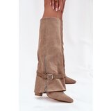Boto Women's Slip-On Boots On Heel With Decorative Strap Beige Jolivine | shoptok.hr