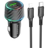 Borofone Auto Punjač sa kablom 1m Type-C to iPhone/lightning BZ21 Brilliant 48W dual port PD30W+QC3.0 USB + Type-C car set black Cijene