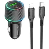 Auto Punjač sa kablom 1m Type-C to iPhone/lightning BZ21 Brilliant 48W dual port PD30W+QC3.0 USB + Type-C car set black