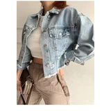 Dewberry 90767 Ice Blue Laser Denim Jacket-BLUE