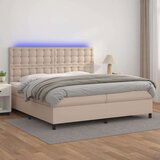 Box spring postelja vzmetnico LED kapučino 200x200 cm um. usnje, (20902336) Cene