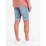 Ombre Men's short denim shorts with rubbing and rolled up leg - light blue | shoptok.hr