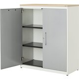 mauser Omara s krilnimi vrati, VxŠ 1180 x 1000 mm, plošča iz umetne mase, 2 polici, čista bela / aluminijasto siva / javor | Shoptok.si