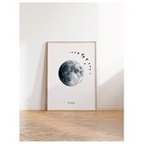 Wallxpert uramljena slika 115227, pun mesec i jato ptica na svetloj pozadini, 50 x 70 cm, ram u boji prirodnog drveta Cene