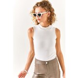 Olalook Women's Thin Ribbed Ecru Half Turtleneck Camisole Blouse | shoptok.hr