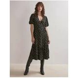 Jimmy Key Women's Black Floral Printed Flared Dress with Double Breasted Collar