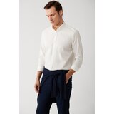 Avva Men's Ecru Shirt Buttoned Collar 100% Cotton Ribbed Velvet Standard Fit Regular Fit Cene