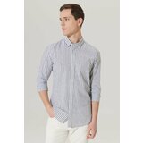 ALTINYILDIZ CLASSICS Men's White-khaki Slim Fit Slim Fit Slim Fit Hidden Button Collar Cotton Striped Linen Shirt. Cene