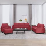  4-dijelni set sofa s jastucima crvena boja vina od umjetne kože Cijene