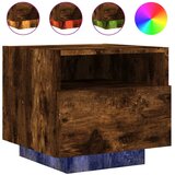  Noćni ormarić s LED svjetlima boja dimljenog hrasta 40x39x37 cm | shoptok.hr