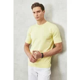 ALTINYILDIZ CLASSICS Men's Light Yellow Standard Fit Normal Cut Crew Neck Plain Knitwear T-Shirt