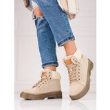 SHELOVET Beige women's trappers with sheepskin Shelovet Cene