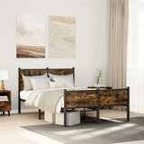 Maison Chic Kovinski Posteljni okvir - Dvoposteljna postelja - Zakonska postelja brez vzmetnice dimljen hrast 120x200cm, (21692833) | Shoptok.si