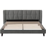 Lumor Dvoposteljna oblazinjena postelja iz žameta – 160x200 cm – z letveno podlago – siva, (22151275) | Shoptok.si