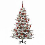  Umjetno božićno drvce s kuglicom 150 cm 150 LED lampica - Zelena i bijela 150 cm s LED-ima i crvenim lopticama | shoptok.hr