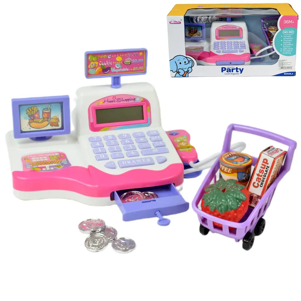 Magic Toys Happy Shopping: Belo-roza blagajna z zvočnimi efekti in dodatki 20 x 12 cm Cene