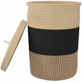  Košara za pohranu s poklopcem crna i bež Ø 37 x 50 cm pamučna | shoptok.hr