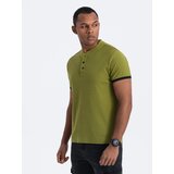 Ombre Men's collarless polo shirt - olive Cijene