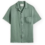 Portuguese Flannel Linen Camp Collar Shirt - Dry Green Zelena u