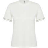 Trendyol White Stone Accessory Detailed Regular Pattern Knitted T-Shirt Cene