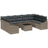 vidaXL 9-delni vrtnarski jedilni set z blazinami črn poli ratan | Shoptok.si