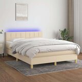  Box spring postelja z vzmetnico LED krem 140x200 cm blago, (20902271) Cene