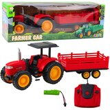 Rc poljoprivredni traktor na daljinsko upravljanje s prikolicom crvene boje | shoptok.hr