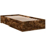  The Living Store Posteljni okvir s predali dimljen hrast 100x200 cm inž. les - Posteljni Okvir, (21450694) | Shoptok.si