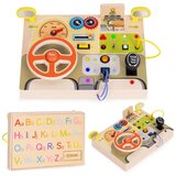ECO TOYS Drvena LED senzorna ploča za djecu, edukativna ploča za volan automobila, 14 dijelova Slike