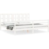 The Living Store Posteljni okvir z vzglavjem bel 200x200 cm trden les - Posteljni Okvir, (21524719) | Shoptok.si