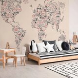  Foto tapeta - Map With Icons - Cartoon Representation of the World in Pastel Colours 200x140 Standard | shoptok.hr