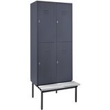 Wolf Polvisoka garderobna omara z ogrodjem s klopjo, 400 mm, 4 predelki, polna stena, modro siva | Shoptok.si