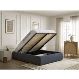 Bobochic Paris Temno modra oblazinjena zakonska postelja s prostorom za shranjevanje/brez vzglavja z letvenim dnom 160x200 cm Inera – | Shoptok.si