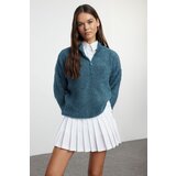 Trendyol Blue Boucle Yarn Zippered High Collar Knitwear Sweater Cene