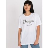 Fashion Hunters White women's t-shirt with an inscription and an application Cene