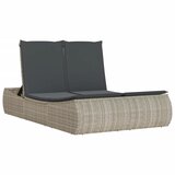 Maison Chic Dvojni Ležalnik - Sončna ležalnik z blazinami svetlo siv poli ratan, (22043280) | Shoptok.si