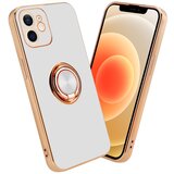 Cadorabo Ohišje, združljiv z Apple v sijajnem belem - zlatu z obročem - zaščitni pokrov iz fleksibilnega silikona TPU, z zaščito pred kamero in držalom magnetnega avtomobila, (20556470) Cene