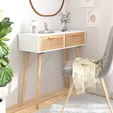 The Living Store Konzolni stol bijeli 80x30x75 cm od borovine i prirodnog ratana | shoptok.hr