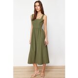 Trendyol Khaki Waist Opening Midi Corset Stitching Detail Midi Woven Dress | Shoptok.si