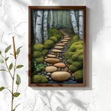 Wallxpert uramljena MDF slika NAL083-46, staza od oblutaka kroz mahovinu i brezovu šumu, 35,5 x 47 cm | Eponuda.com