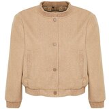 Trendyol beige regular stamp bomber jacket coat Cene