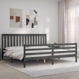 The Living Store Posteljni okvir z vzglavjem siv 200x200 cm trden les - Posteljni Okvir, (21527086) Cene