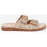 Boto Shiny embellished flip flops with buckles on flat heel gold Tovira | shoptok.hr