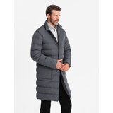 Ombre Men's long quilted jacket with lapels and lining - graphite | Eponuda.ba