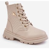 Kesi Insulated children's ankle boots with zip made of eco-leather beige Liotira u