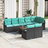  Sjedeća garnitura za vrt 9 kom. 8-Broj sjedala Crna i Tirkizna 297,5 x 132,5 x 69 cm | shoptok.hr