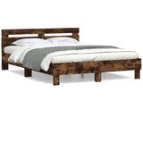 vidaXL Posteljni okvir z vzglavjem dimljen hrast 150x200 cm inž. les Cene